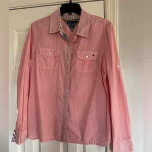 Tommy Hilfiger red white striped long sleeved shirt women’s large